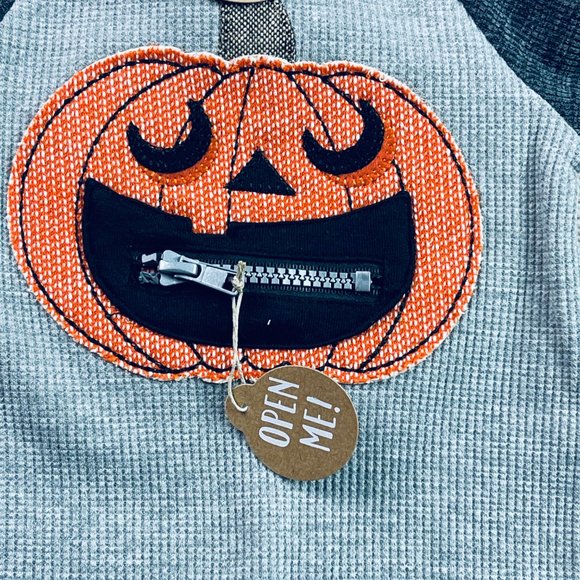 NWT Mudpie 0-3m Halloween zipper pumpkin romper - Picture 2 of 4